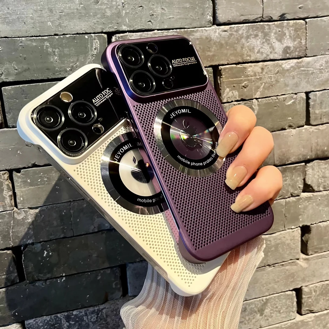 适用iphone新款苹果手机壳无边框大视窗磁吸露标网孔散热镜头全包