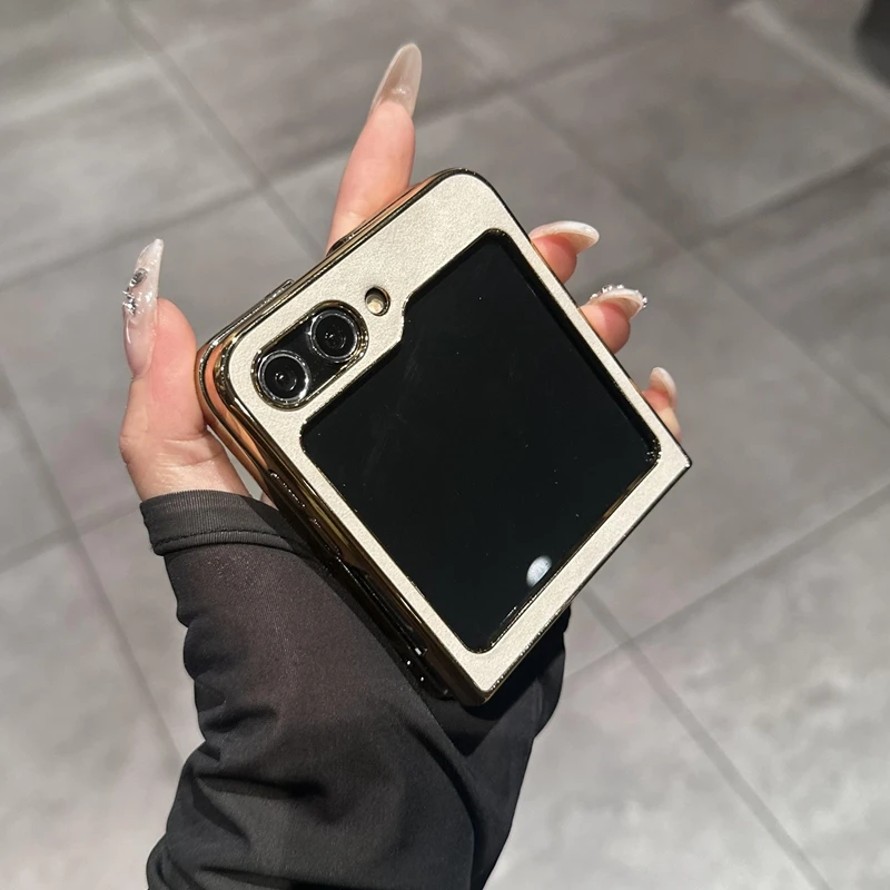 简约高级感电镀羊巴皮适用三星zflip5折叠屏手机壳网红男女款奢华
