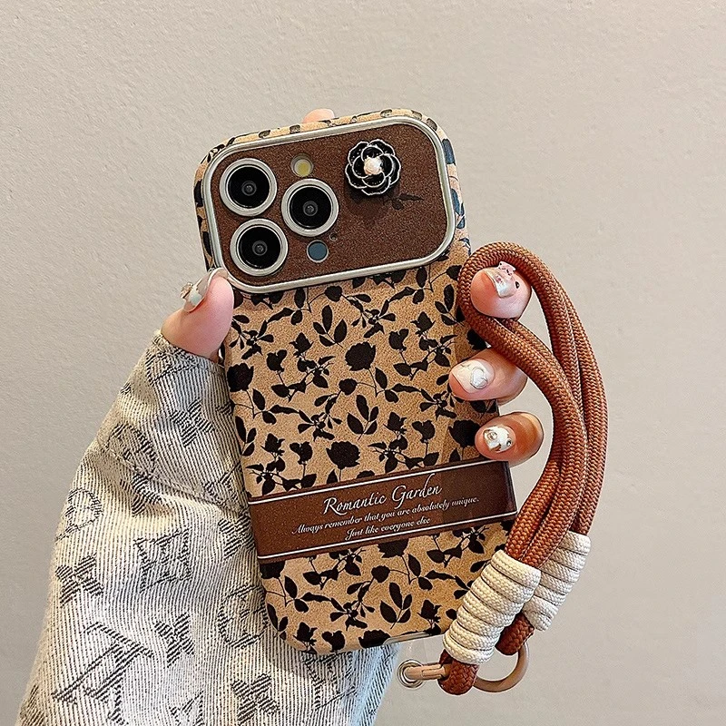 适用苹果16pro手机壳皮纹大视窗辣妹网红女款创意ins轻奢防摔个性