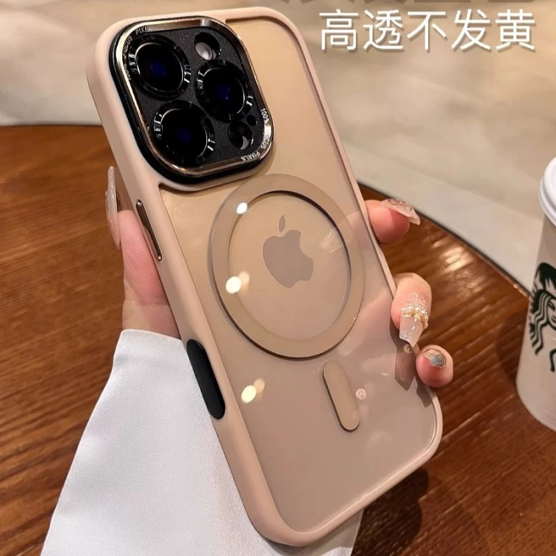 沙漠色新款适用苹果16promax手机壳磁吸透明高级感全包16plus防摔