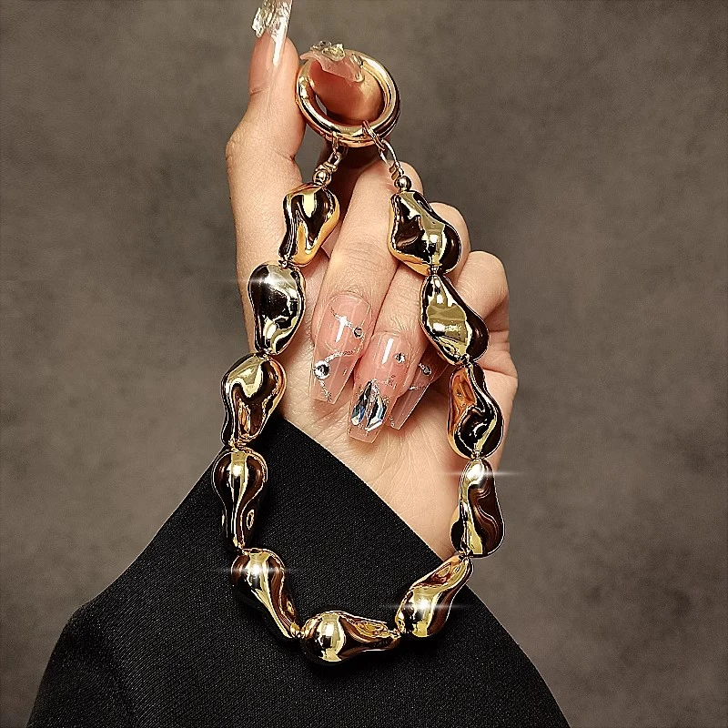 金色电镀珠子手提链条手腕短挂绳带夹片手机壳钥匙扣包包挂件女潮