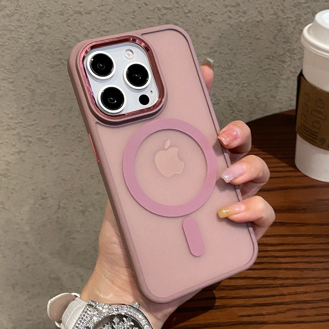 适用苹果15promax手机壳iphone14简约磨砂肤感磁吸充电透明防摔套