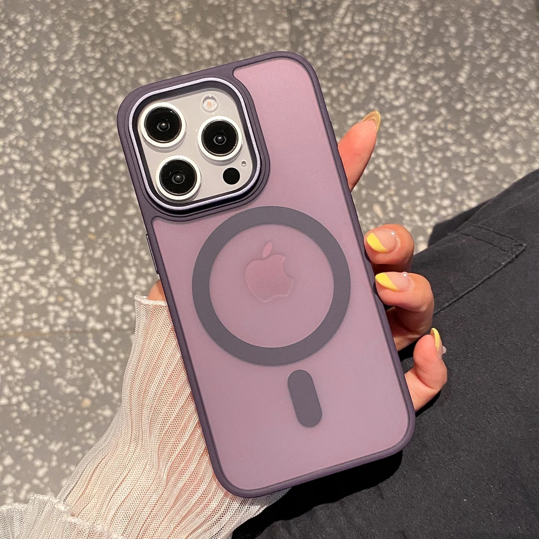 适用苹果15promax手机壳磨砂肤感半透明简约磁吸网红男女情侣高端