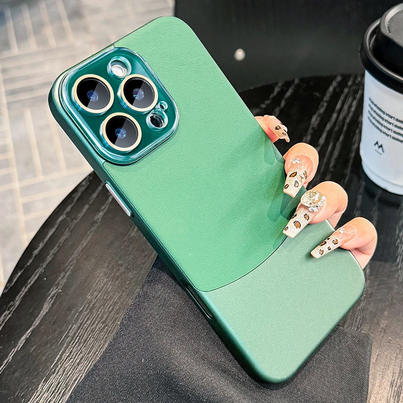 苍岭绿适用苹果16promax手机壳新款高档皮纹保护套镜头全包高级感