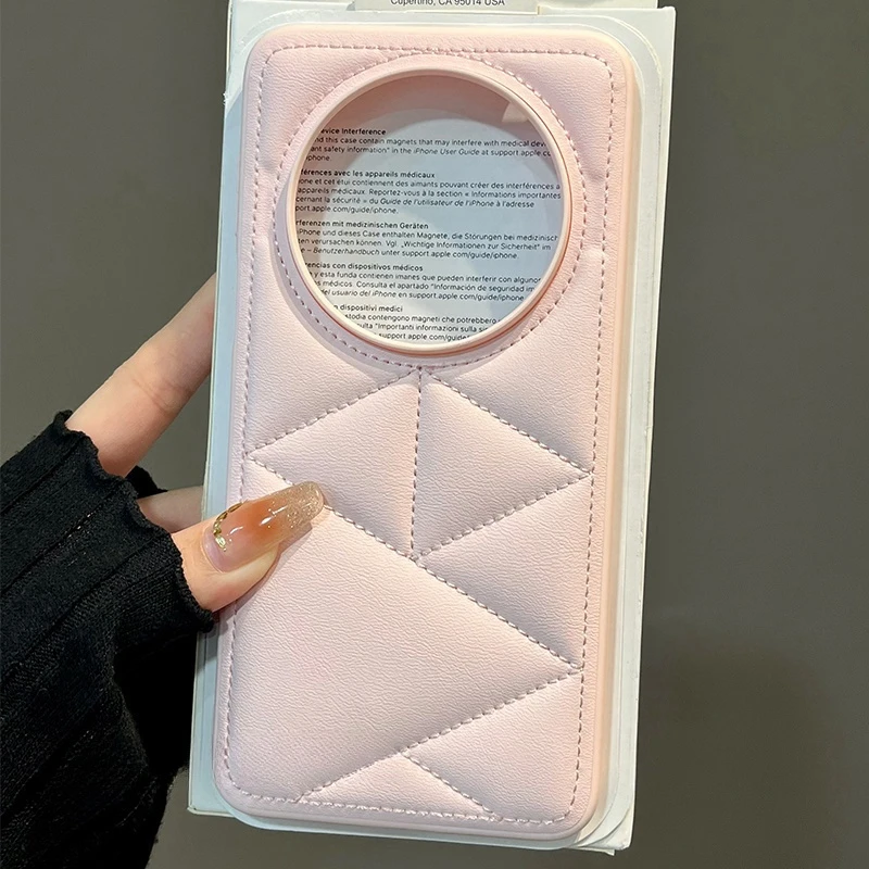 粉色适用华为mate70pro+手机壳奢华菱格小香风云朵皮质高级感女款