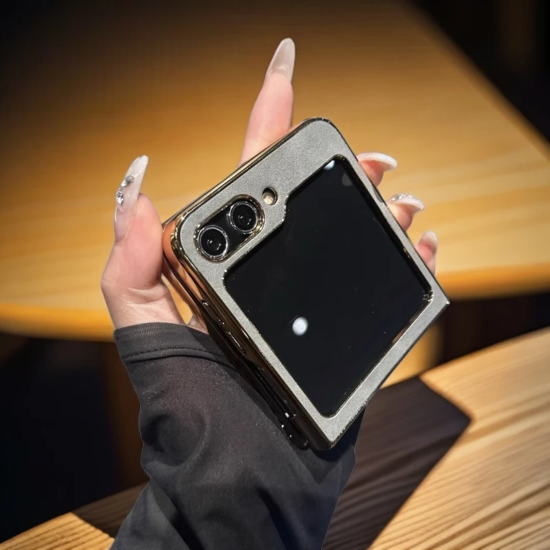 高级感电镀金边羊巴皮适用三星zflip6手机壳网红男女款奢华折叠屏