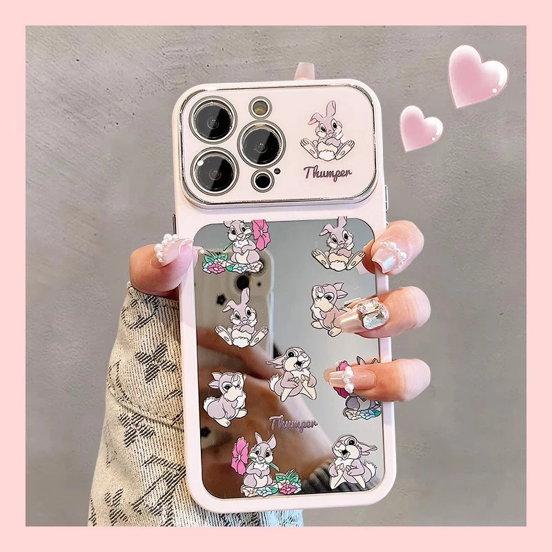 适用苹果15ProMax手机壳iPhone14镜面卡通兔子带镜头膜防摔女新款