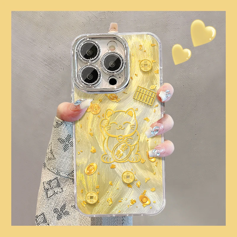 招财猫适用苹果16promax手机壳新女款全包带镜头膜小众高级感防摔