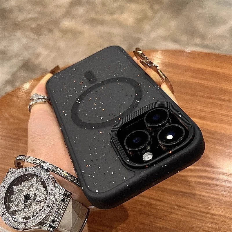 黑色泼墨磁吸适用苹果16promax手机壳新款亲肤感磨砂高级感保护套