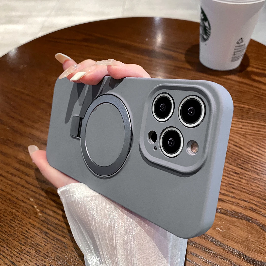 适用苹果16手机壳iPhone15promax液态硅胶新款高级感磁吸支架全包
