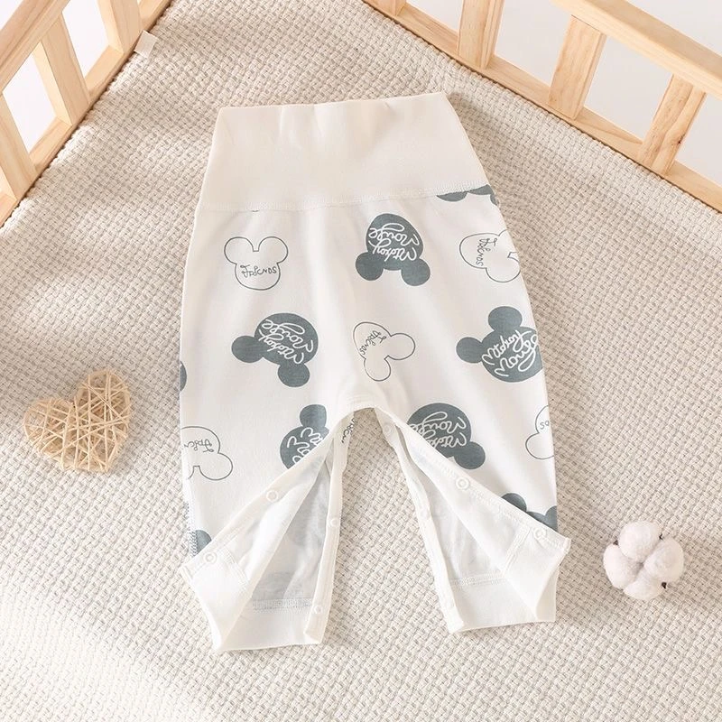 宝宝高腰护肚秋裤婴儿裤子无骨按扣大屁屁裤女纯棉男开裆打底外穿