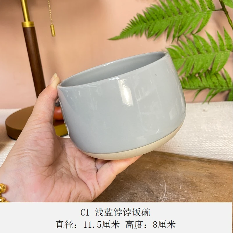 C1浅蓝饽饽饭碗2个微瑕