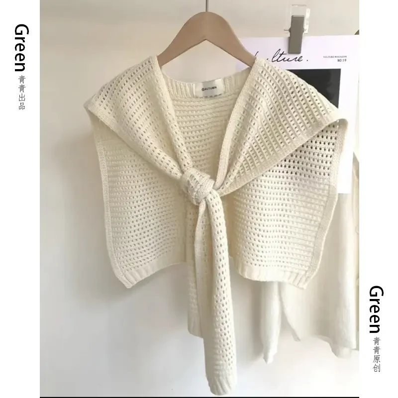 春秋百搭纯色镂空保暖针织披肩气质时尚女士披肩保暖显瘦护肩