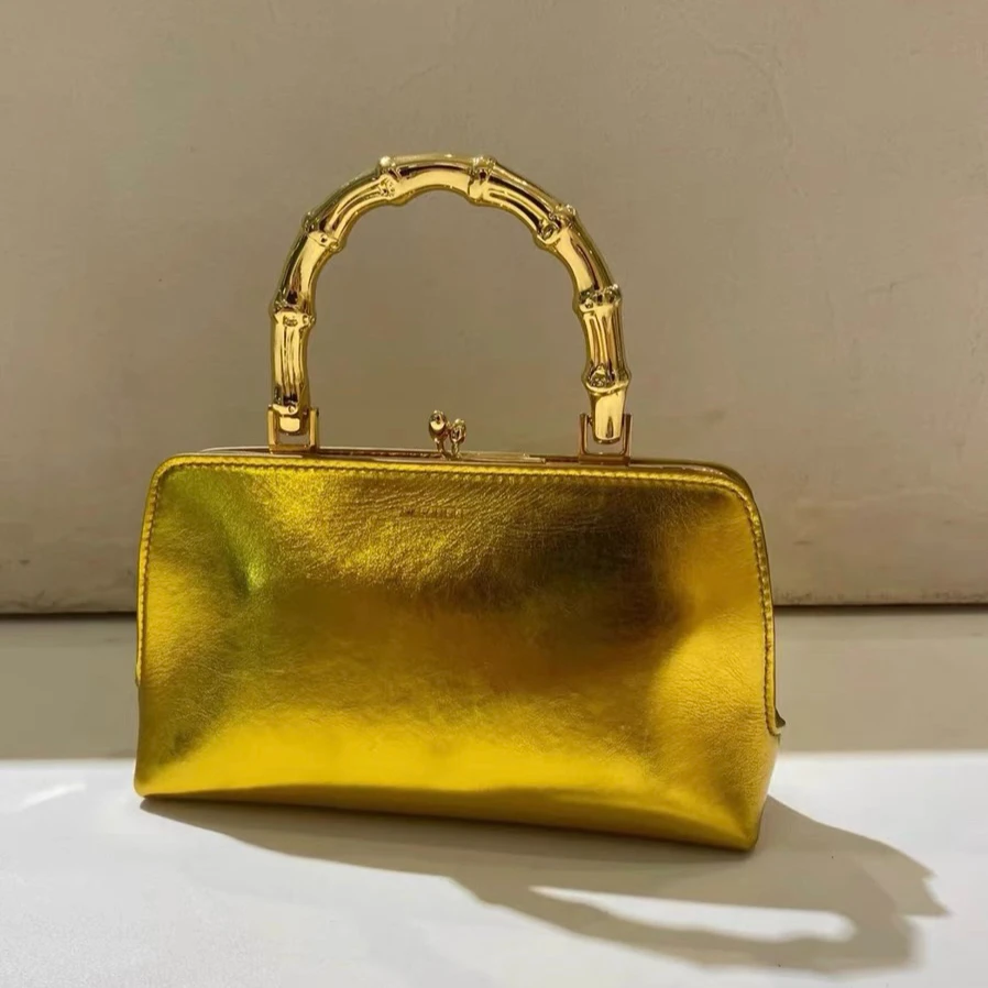 复古新中式包包金色竹节手提包2024新款时尚高级口金