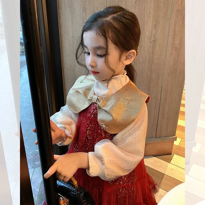 【现货】女童新年衣服连衣裙冬儿童高级感童装裙子加绒宝宝网纱公主