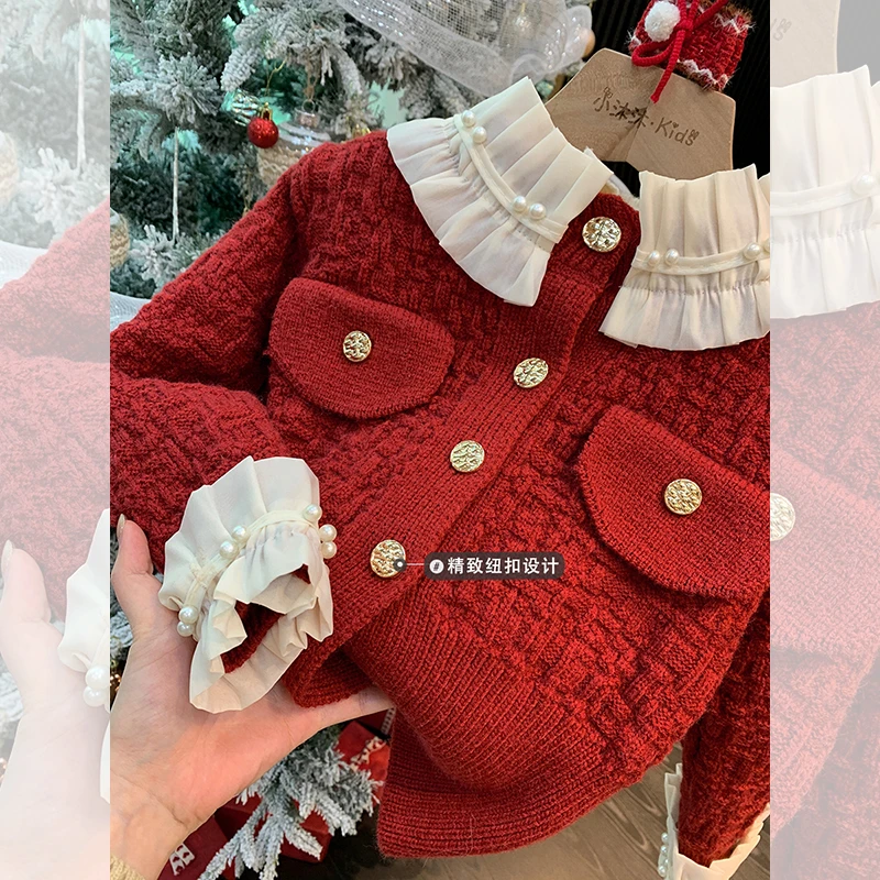 【现货】小沐沐女童新年毛衣小香风2024新款小童女宝宝洋气开衫毛衣
