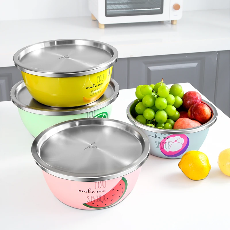 带盖不锈钢盆304食品级洗菜盆加厚创意盆子厨房洗奶瓶专用盆铁盆