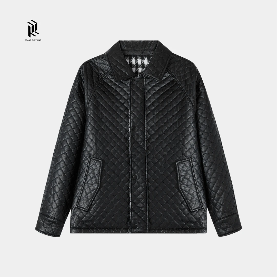 【RHETT KELLEY】非黑即白复古小众菱形翻领高级感双面穿皮棉服q92