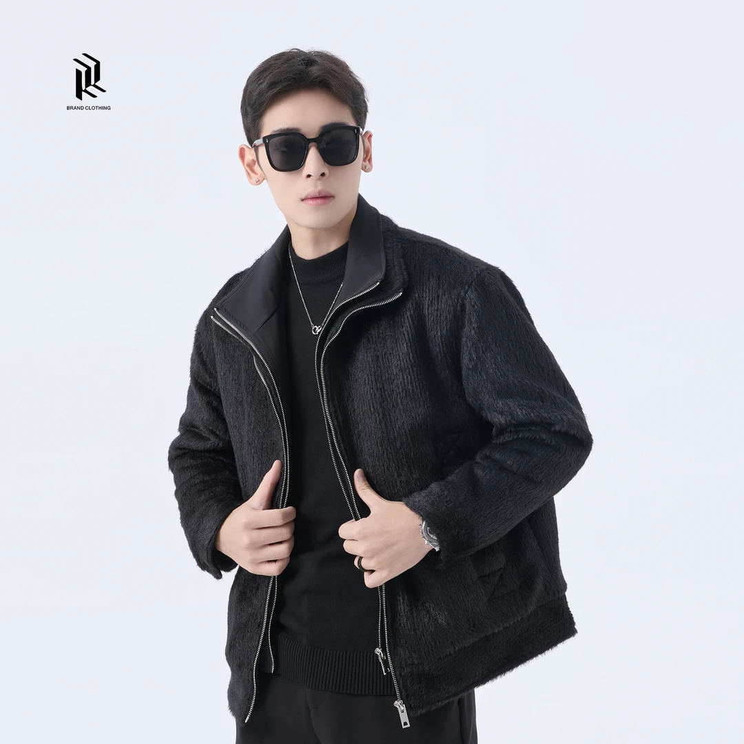 【反季淸仓】非黑即白冬季双拉链假两件设计加厚夹棉外套男a18