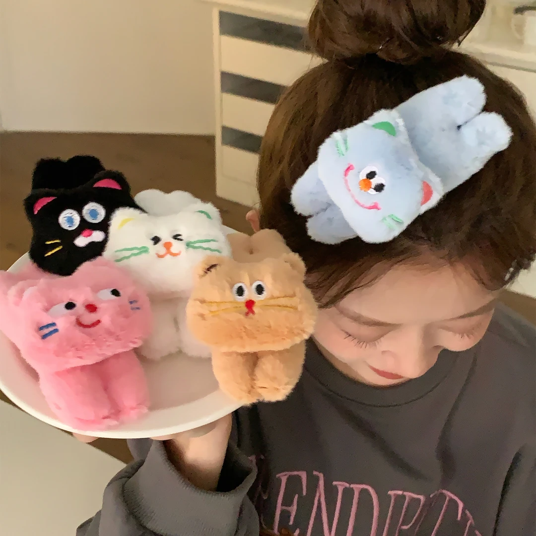 趣味猫咪小熊毛绒bb夹可爱少女心玩偶掰掰夹边夹大号发卡发夹发饰