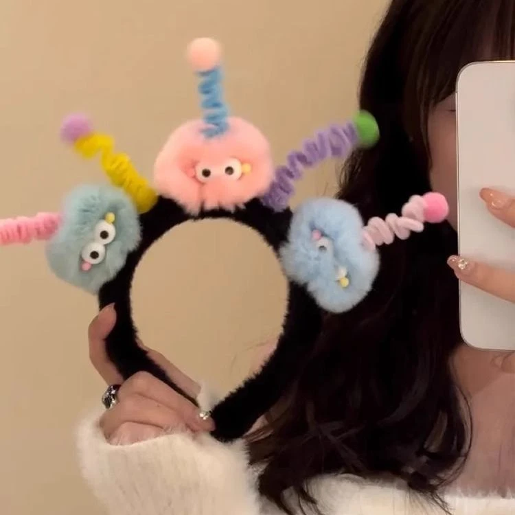 秋冬毛绒天线丑娃娃发箍女可爱儿童搞怪头箍2023年新款压发卡发捆