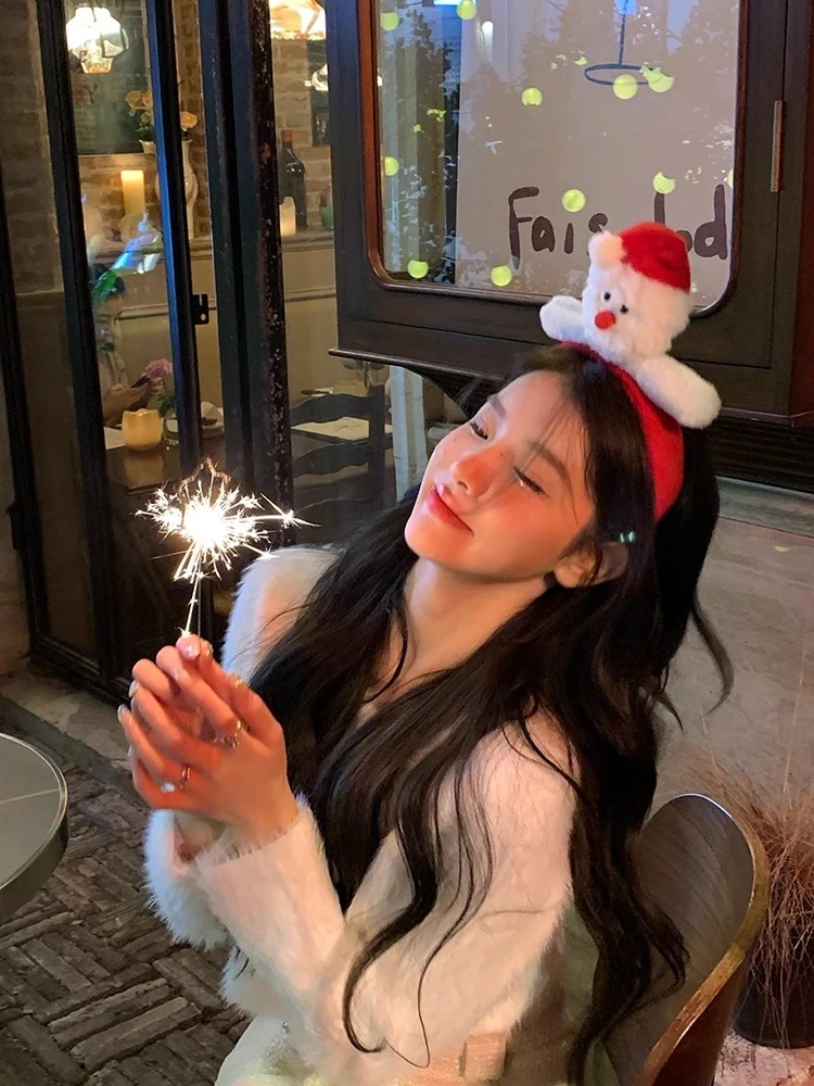 圣诞节发饰红色可爱帽子发箍发夹女秋冬毛绒cos氛围拍照装扮头饰