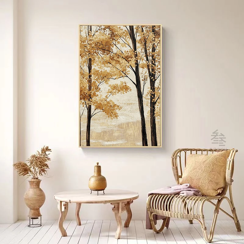 秋日客厅玄关走廊装饰画卧室沙发背景装饰画砂岩工艺装饰画奶油风