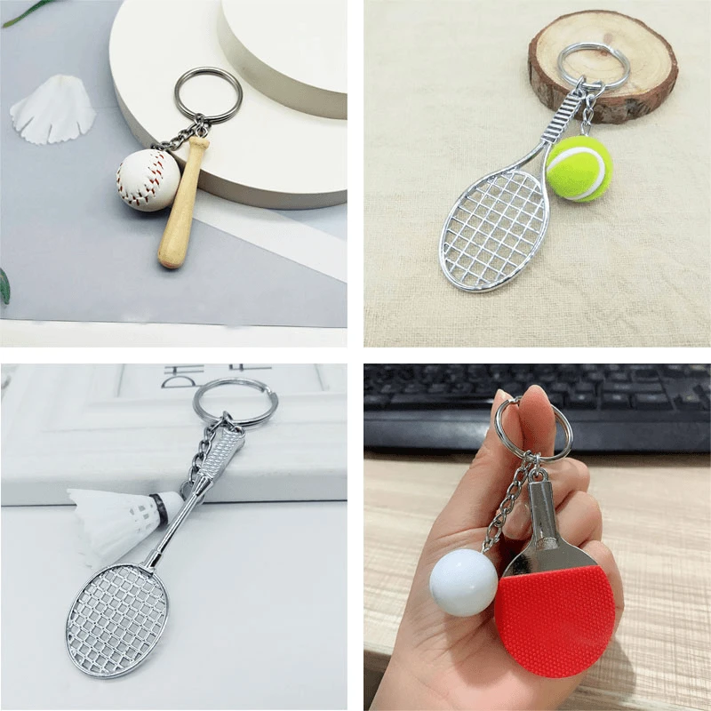创意仿真乒乓球拍网球拍棒球高尔夫球羽毛球钥匙圈挂件体育礼品
