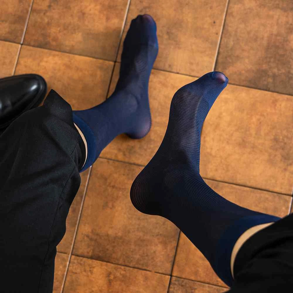 正装黑色丝袜皮鞋袜子男士商务长袜夏季薄款西装中筒西裤英伦锦纶