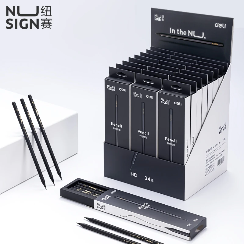 Deli/得力NS722-HB纽赛10支装黑木铅笔舒适黑色设计香味六角盒装