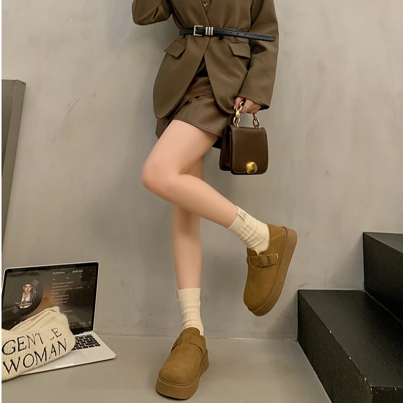 加绒款一脚蹬小个子复古勃肯鞋松糕厚底增高冬季秋冬百搭