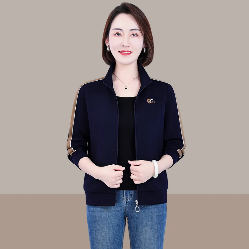 恩狐中老年女秋季新款减龄显瘦遮肉休闲中年妈妈运动时尚开衫外套