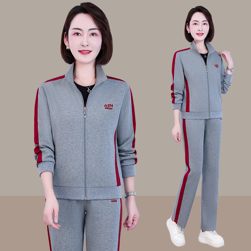 恩狐中年妈妈春秋新款减龄休闲运动套装中老年女秋季时尚三件套装