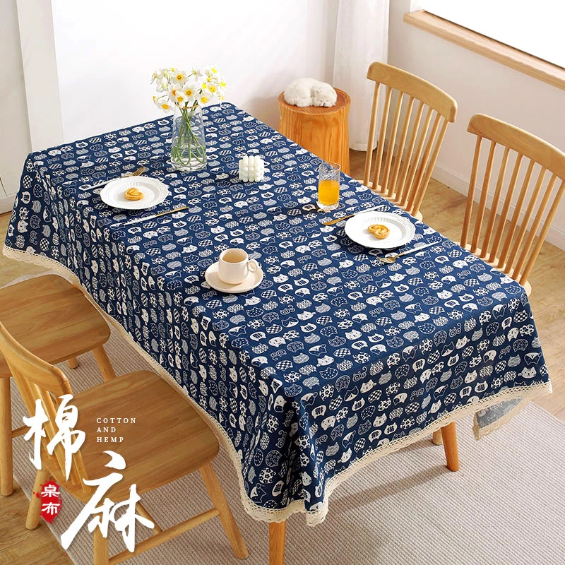 桌布布艺棉麻ins风少女心学生书桌布网红卡通长方形茶几布餐桌垫