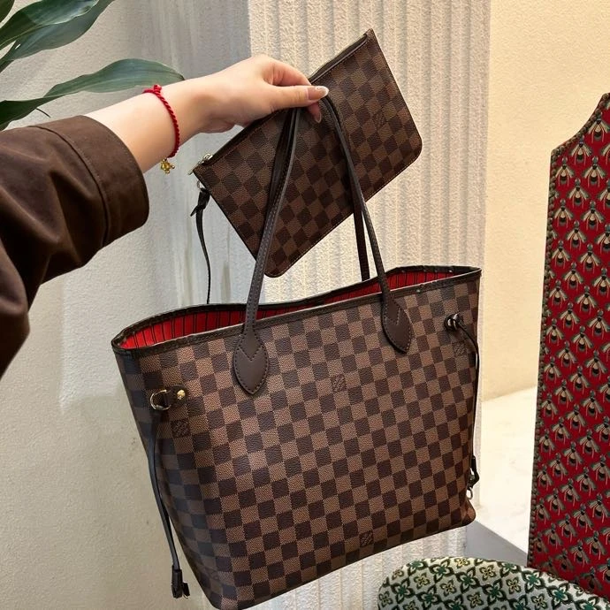 95新 LouisVuitton/路易威登 棋盘格棕色中号nf单肩包