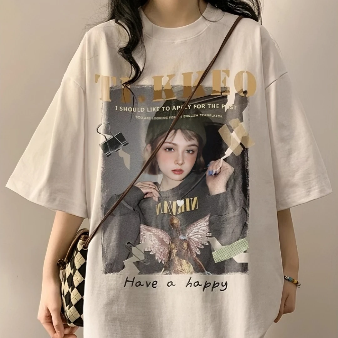 夏季潮牌宽松大码2-300斤重磅100%纯棉ins短袖新款美式设计感上衣