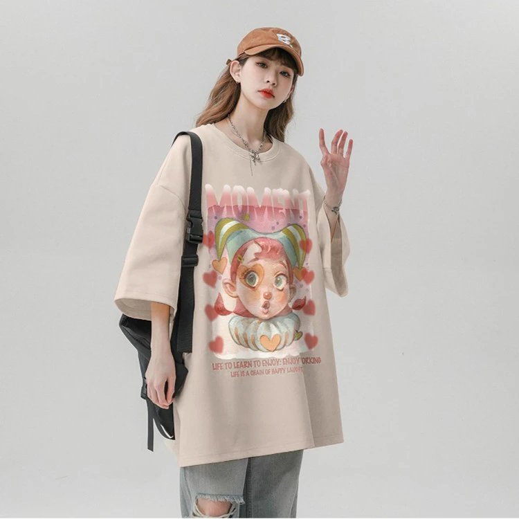 卡通大码2-300斤宽松小众百搭上衣服纯棉重磅中长款韩版半袖t恤女