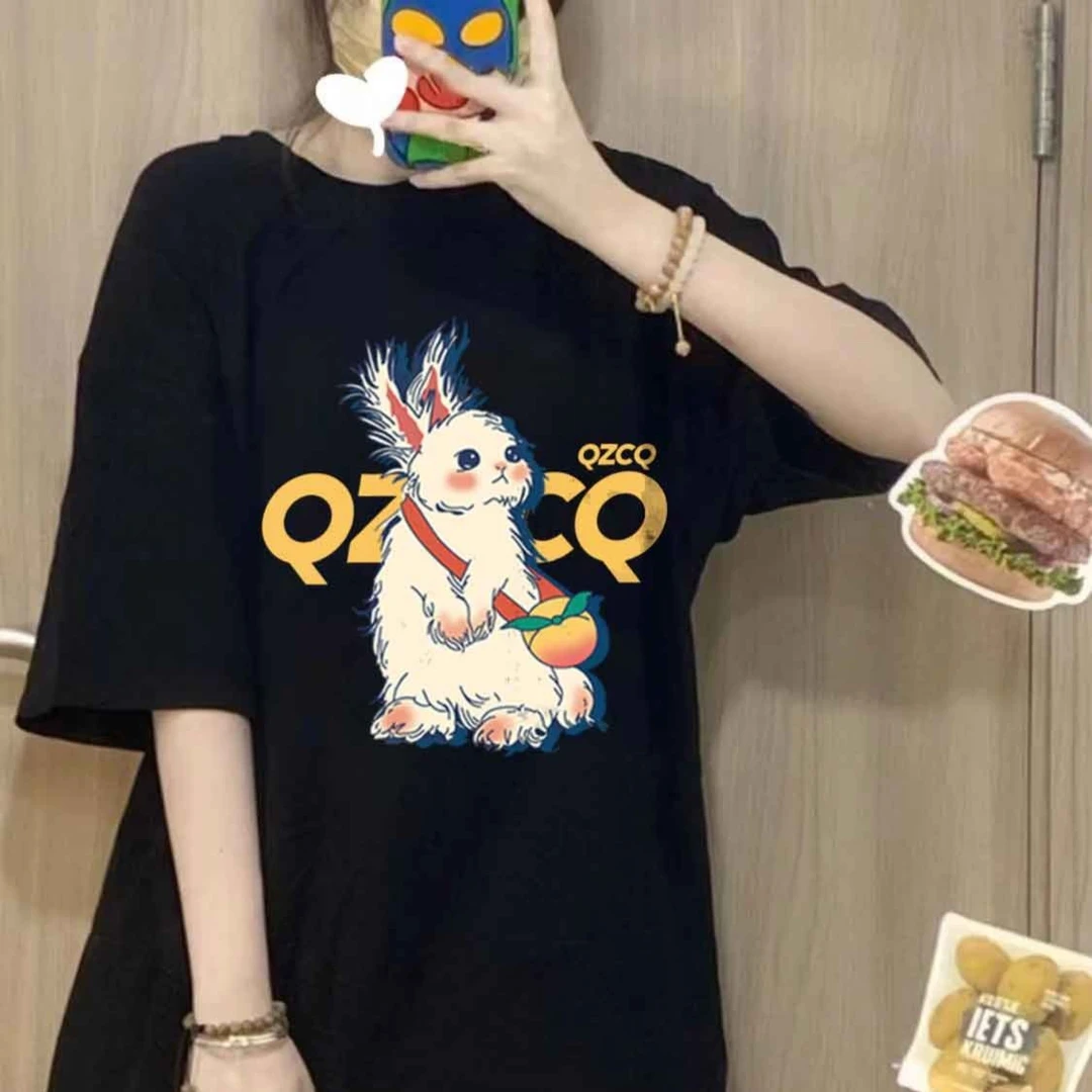 夏季趣味印花百搭宽松大码2-300斤胖mm重磅100%纯棉韩版短袖T恤衫