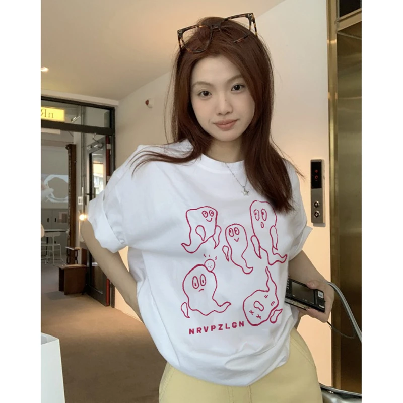 小众设计感潮牌ins夏季oversize胖mm重磅100%纯棉短袖T恤圆领上衣