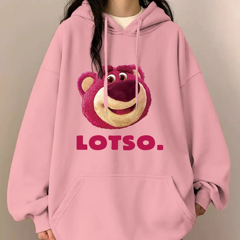 ins高端气质连帽卫衣女秋冬重磅200斤加厚保暖创意草莓熊印花上衣