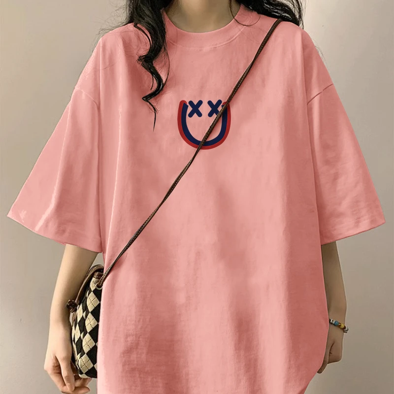 美式高街chic港风胖mm大码2-300斤宽松夏季重磅100%纯棉短袖T恤衫