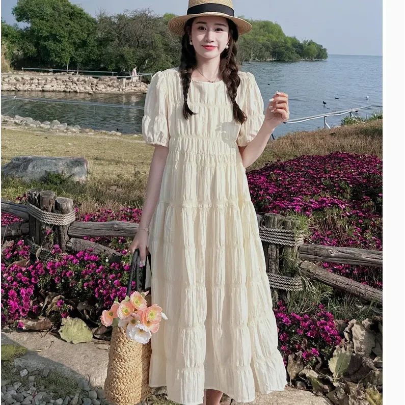 洋气辣妈韩版孕妇装夏装泡泡袖法式连衣裙夏天怀孕穿包臀裙子早春