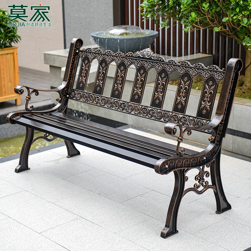 【莫家品牌】公园椅高档庭院别墅小区花园室外椅子铸铝长凳雕花单椅