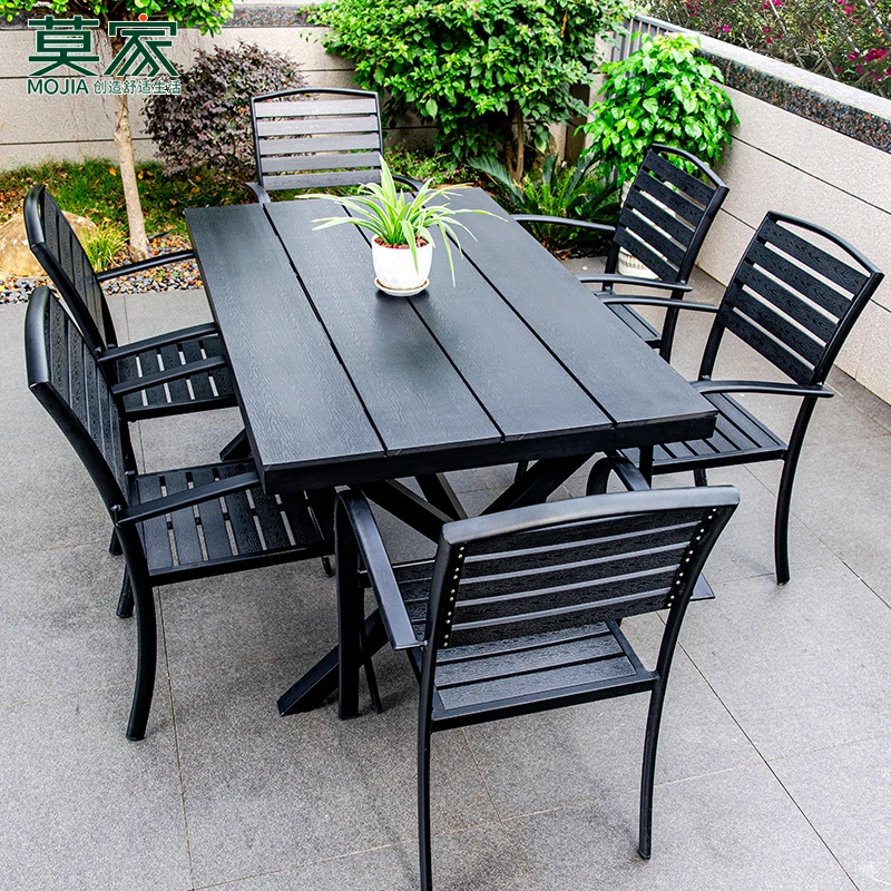 【莫家品牌】户外家用塑木桌椅别墅庭院花园室外可外摆休闲防水长桌