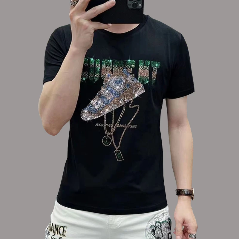 皮尔卡丹短袖T恤男烫钻纯棉重磅轻奢半袖夏季新款百搭时尚体恤衫