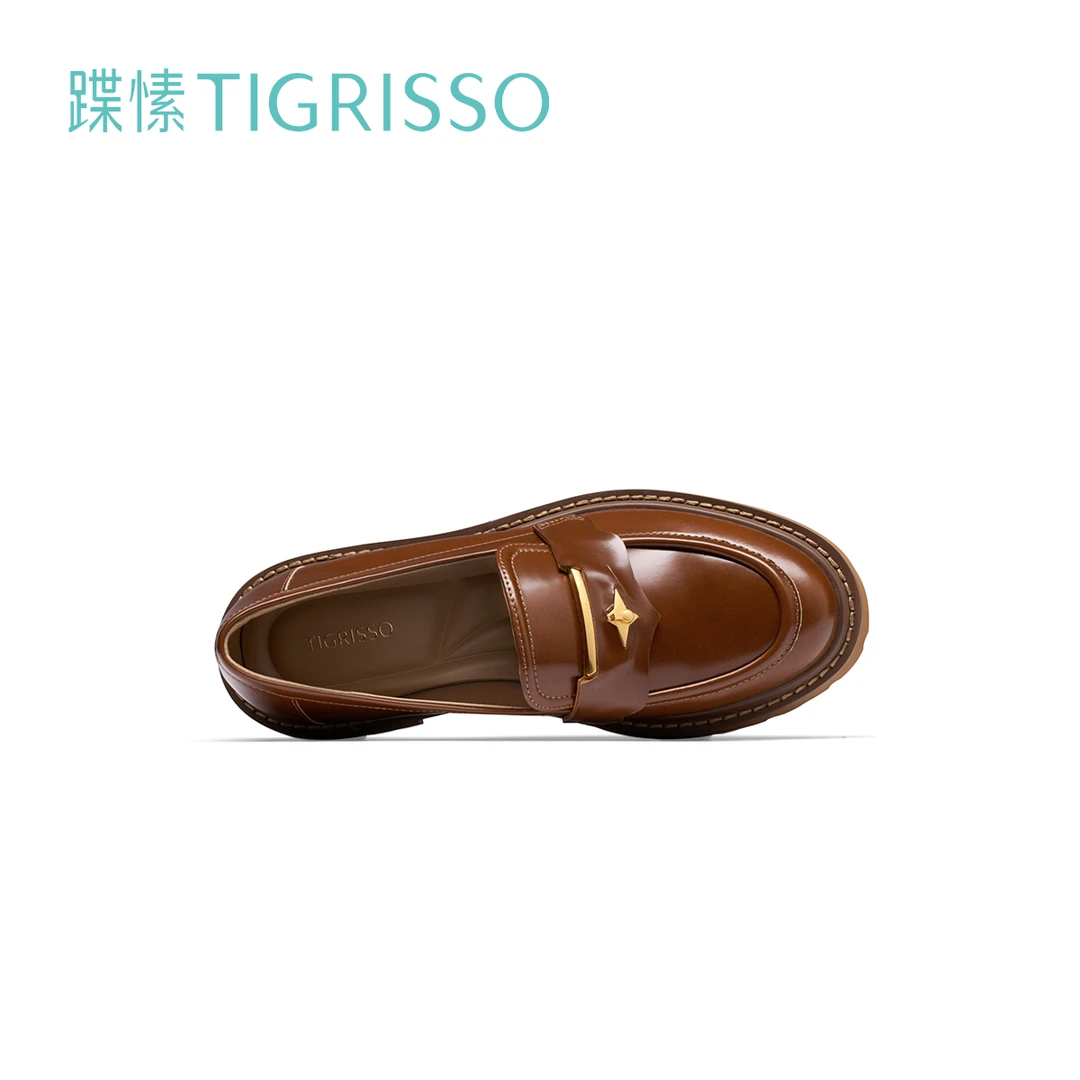 明星同款蹀愫春夏新款厚底粗跟真皮便士乐福鞋女鞋TA43520-52