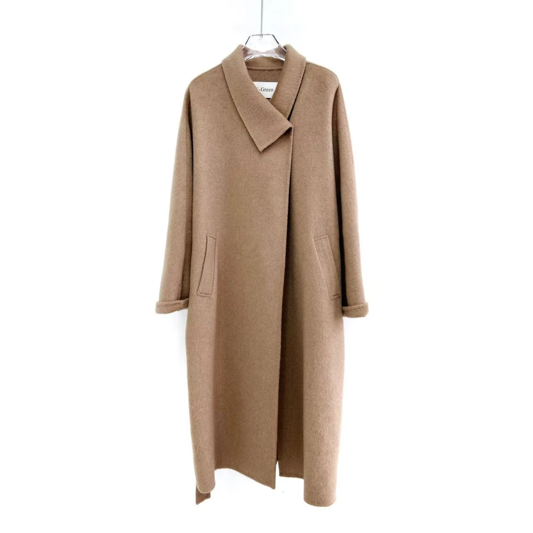 米娜—埃格林新轻奢高定100%驼绒叠领大衣气质