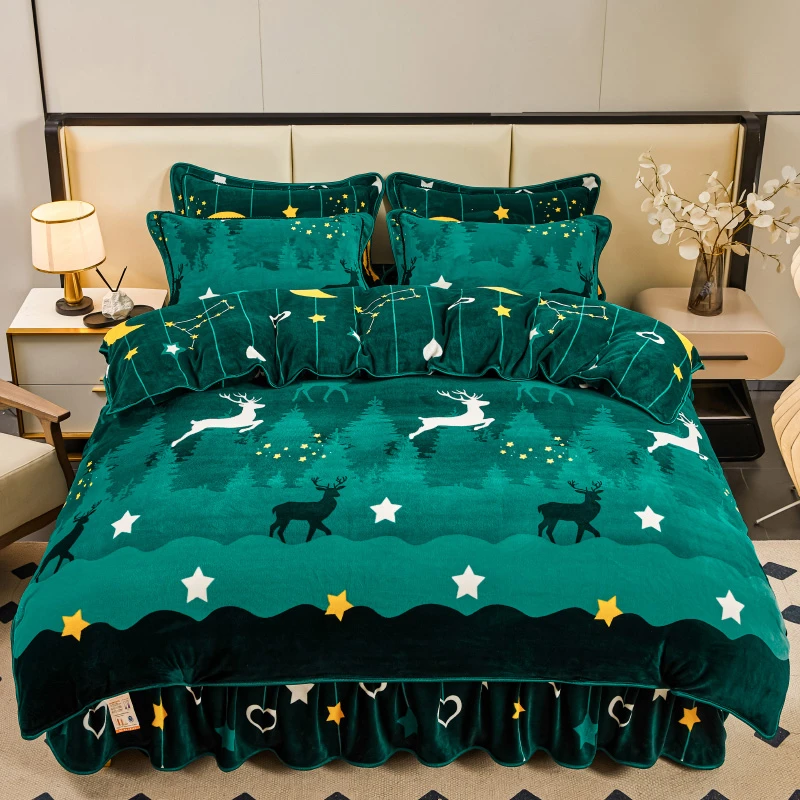 新款加厚牛奶绒四件套秋冬保暖加厚床上用品加绒被套被罩