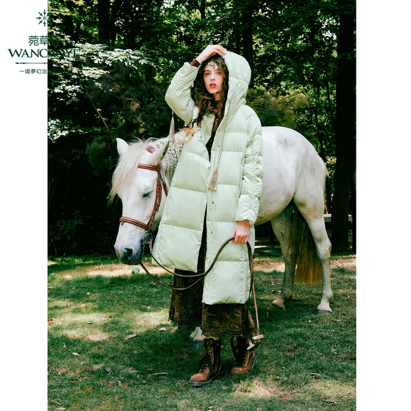 菀壹2025冬季新款时尚休闲连帽中长款加厚保暖羽绒服Y05431459