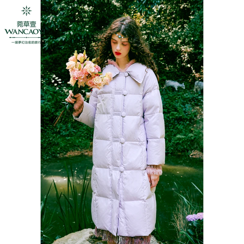 菀壹2024冬季新款羽绒服女淡紫色时尚中长款面包服外套Y04421459